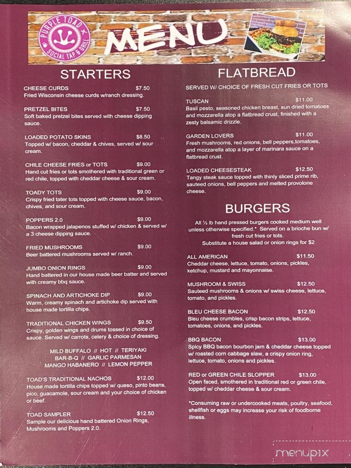 Purple Toad Social Tap & Grill - Trinidad, CO menu_pic