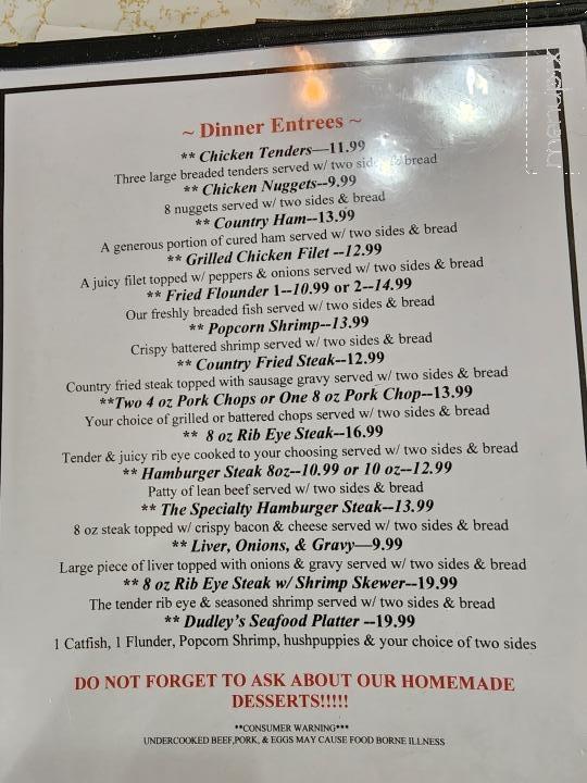 Dudley's Truck Stop - Rocky Mount, VA menu_pic