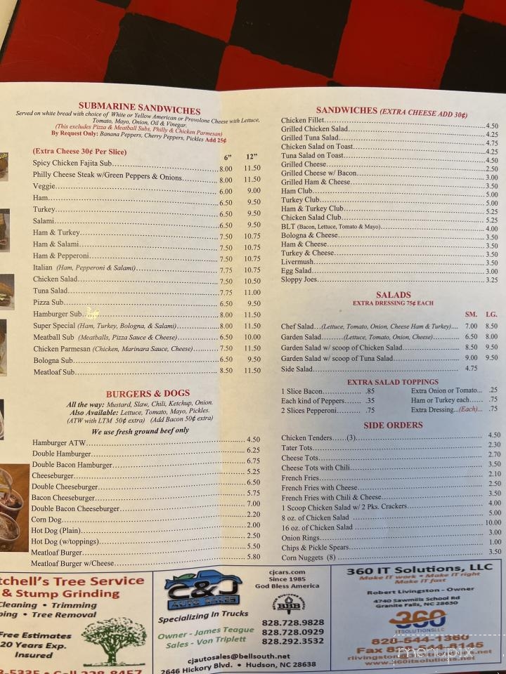 Yellow Submarine Restaurant - Hudson, NC menu_pic