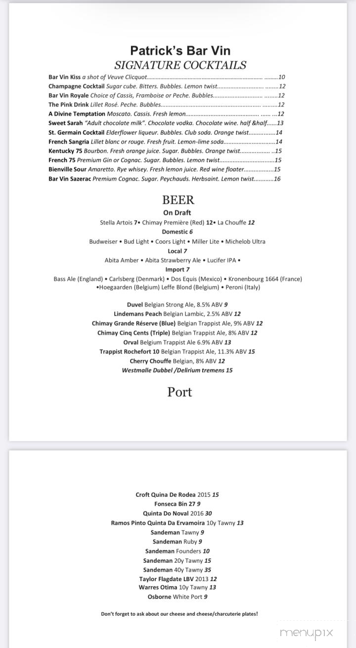 Patrick's Bar Vin - New Orleans, LA menu_pic