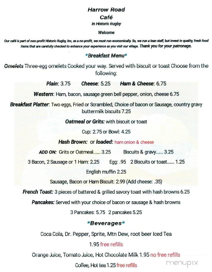 Harrow Road Cafe - Robbins, TN menu_pic