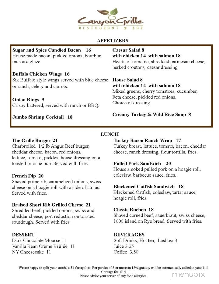Canyon Grille Restaurant - Escondido, CA menu_pic