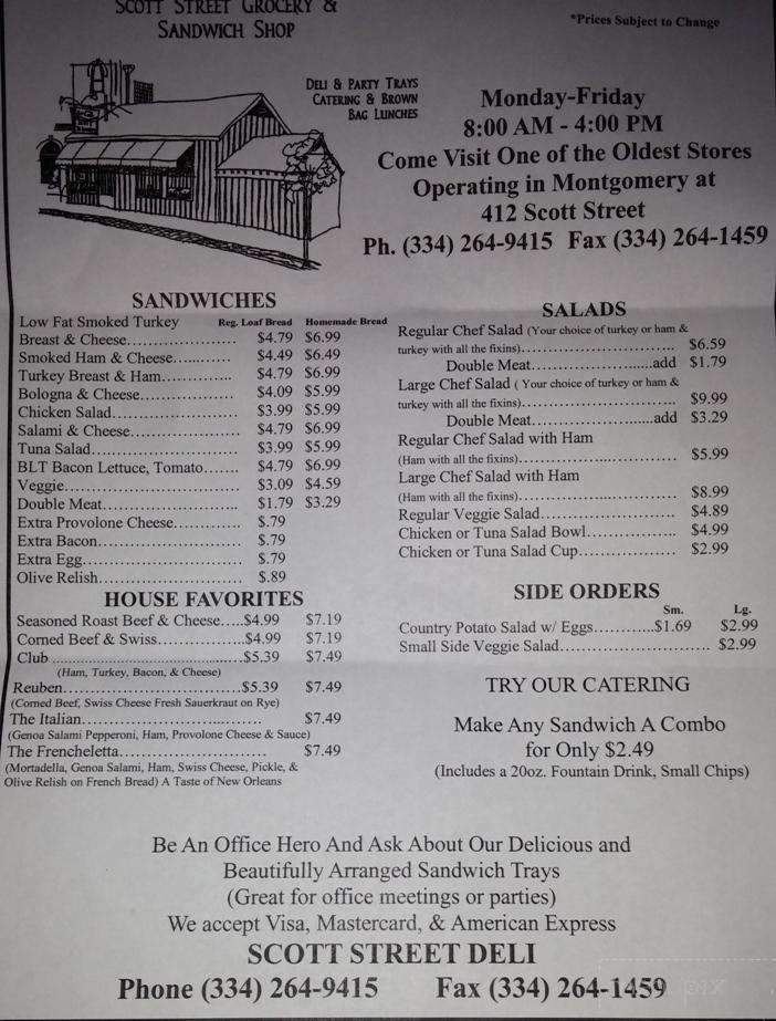 Scott Street Deli - Montgomery, AL menu_pic
