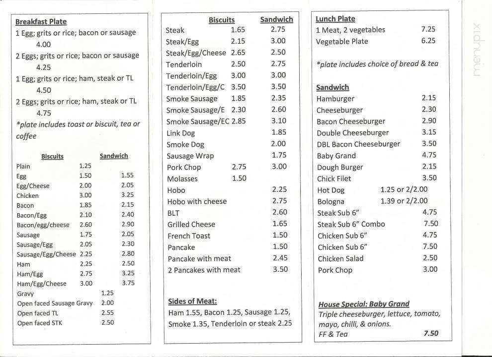 Fatbaby's Country Cooking - Kinston, NC menu_pic