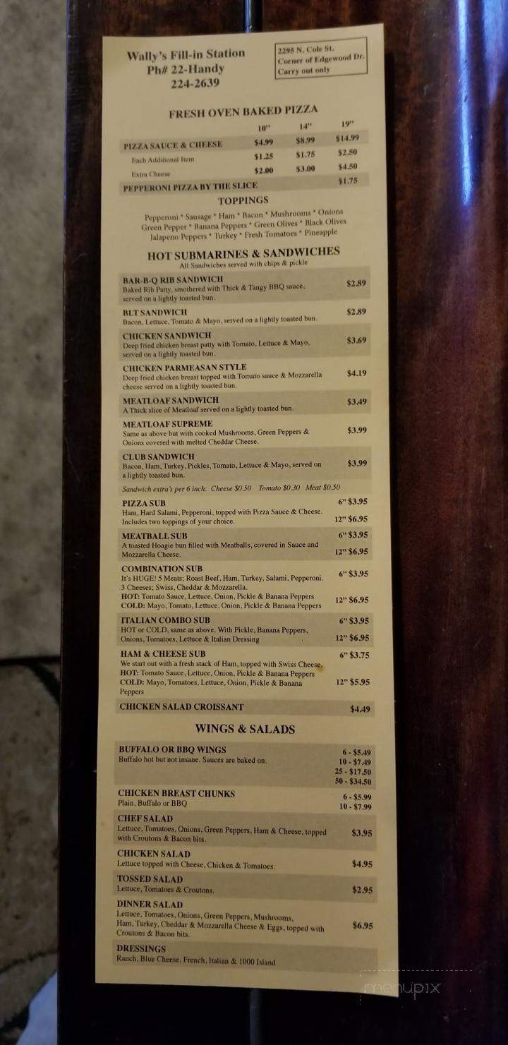 Wally's Fillin Station - Lima, OH menu_pic