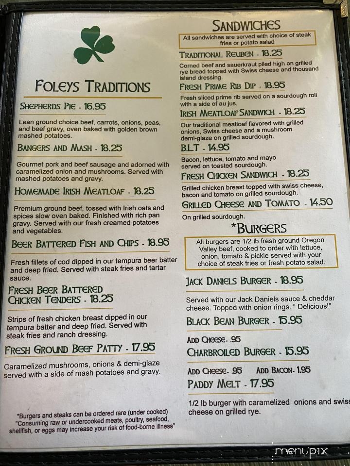 Foley's Irish Pub - Bandon, OR menu_pic