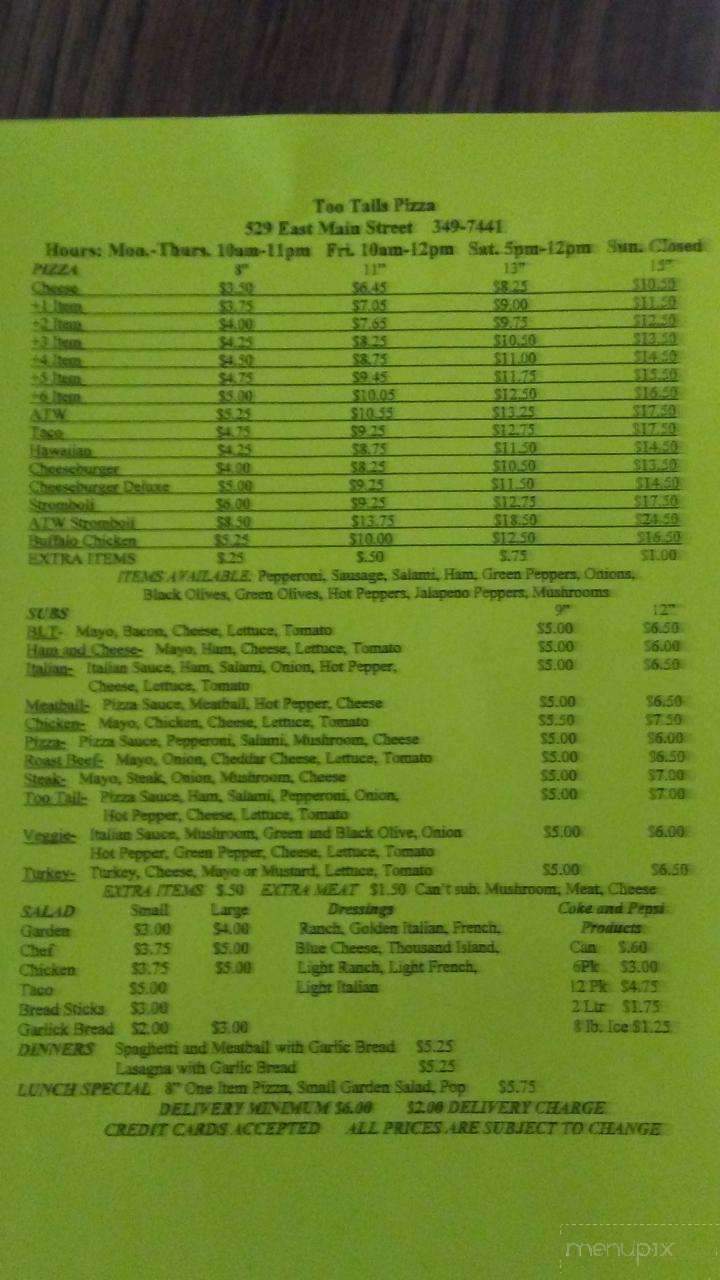 Too Talls Pizza - Newark, OH menu_pic