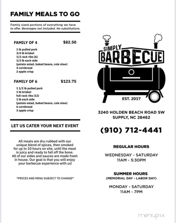 Simply Barbecue - Lockwoods Folly, NC menu_pic