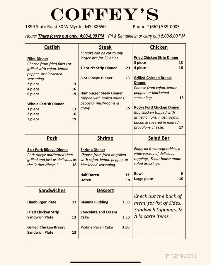 Coffey's Fish & Steak - Myrtle, MS menu_pic