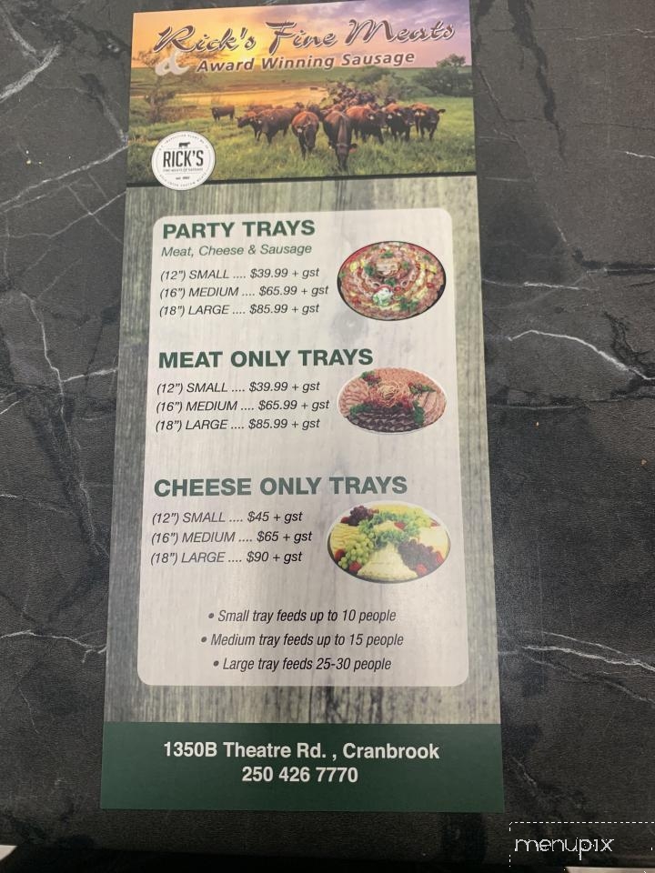 Rick's Fine Meats & Sausage - Cranbrook, BC menu_pic