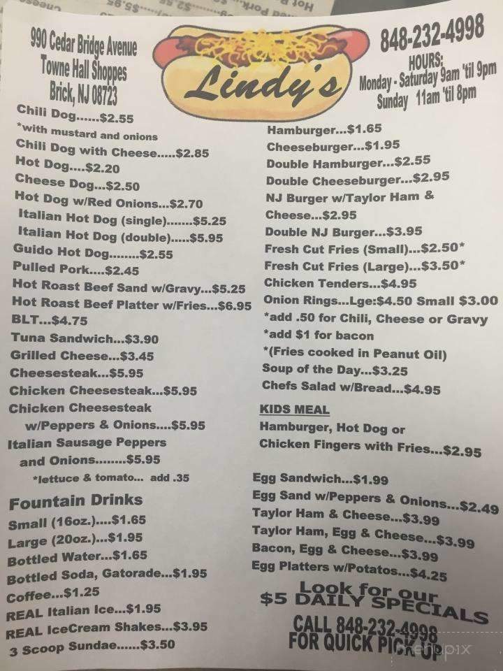 Lindy's Hot Dogs - Brick, NJ menu_pic