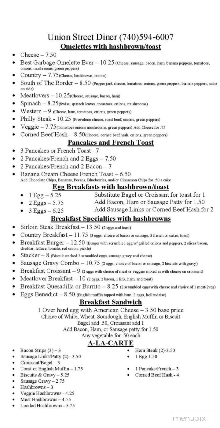Union Street Diner - Athens, OH menu_pic
