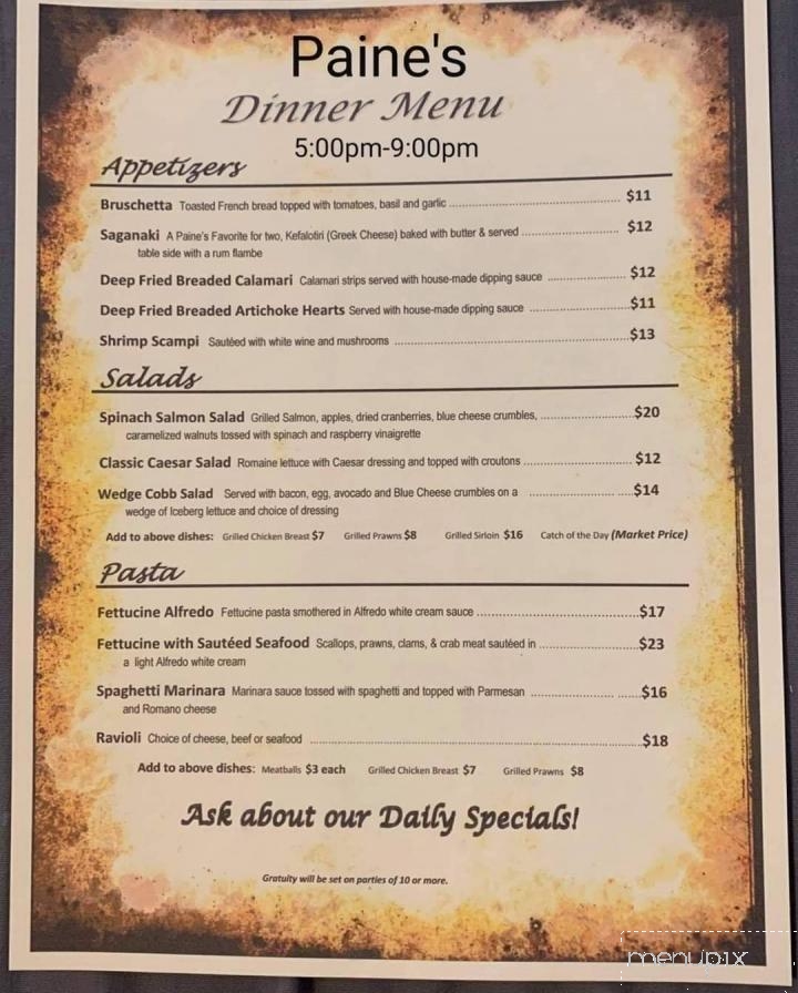 Paines Restaurant - Hollister, CA menu_pic