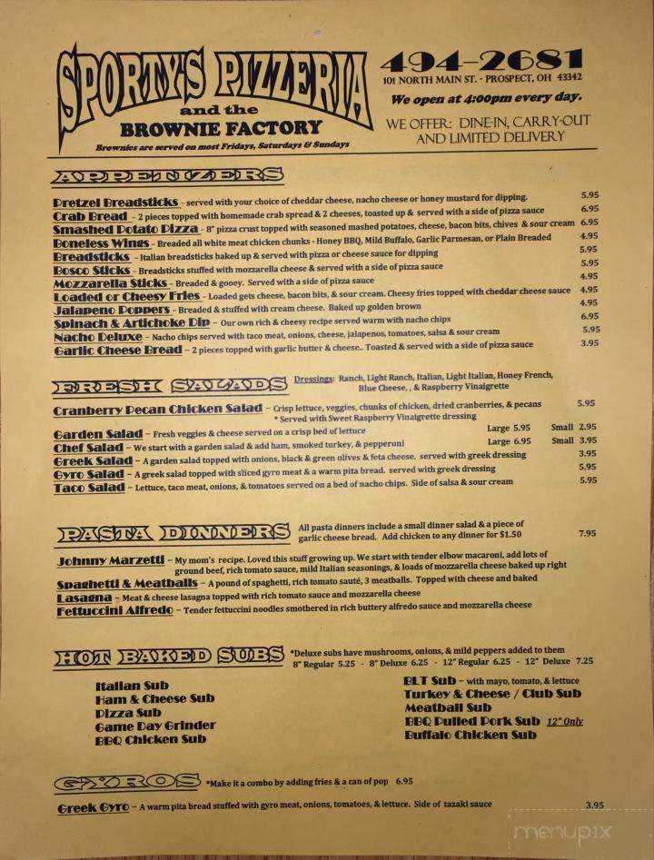 Sporty's Pizzeria - Prospect, OH menu_pic