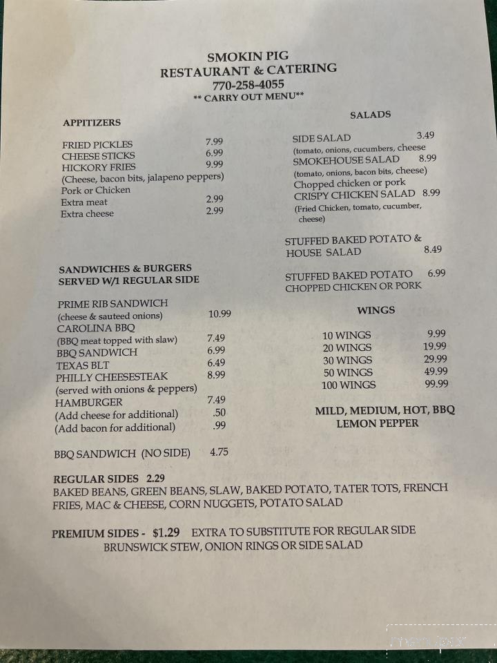 Smokin' Pig - Bowdon, GA menu_pic