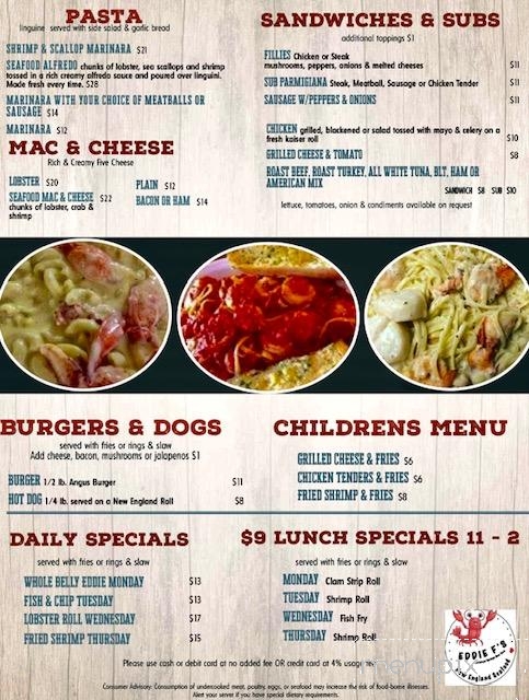 Eddie F's Lobster & Seafood House - Saratoga Springs, NY menu_pic