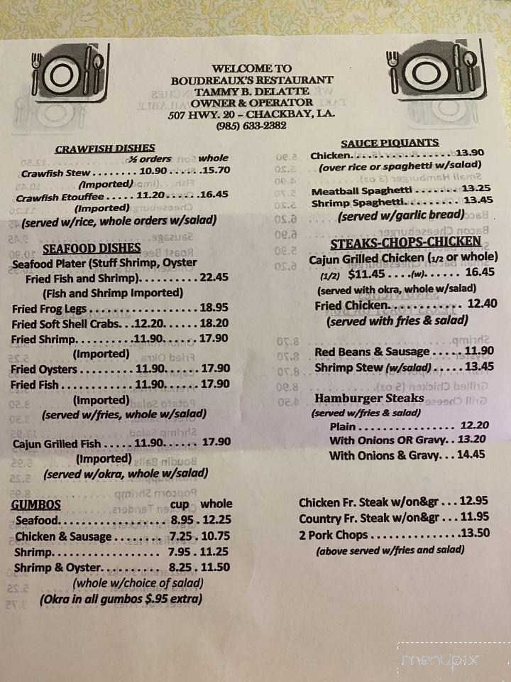 Boudreaux's Restaurant - Thibodaux, LA menu_pic