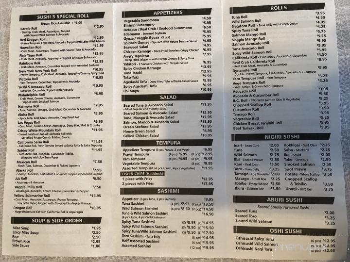 Sushi 5 - North Vancouver, BC menu_pic