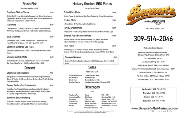 Benson's On The Mississippi - Albany, IL menu_pic