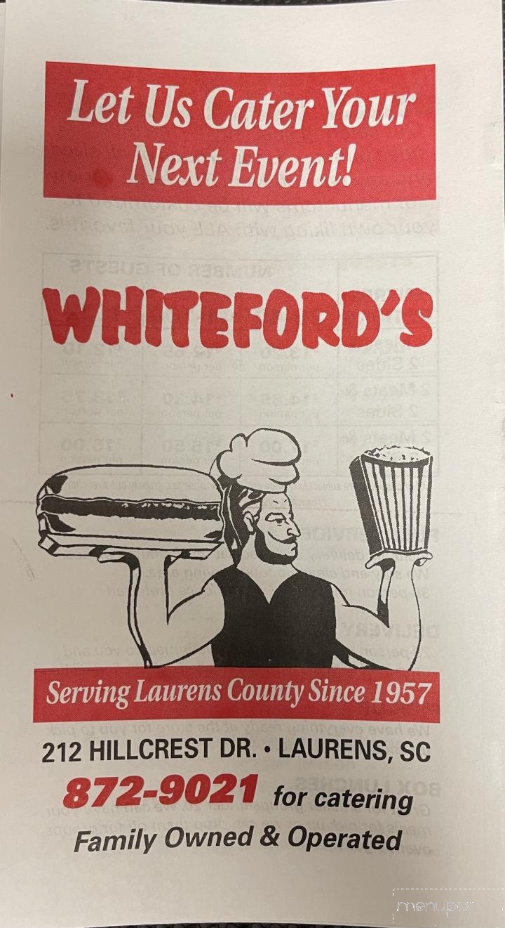 Whiteford's Giant Burger - Laurens, SC menu_pic