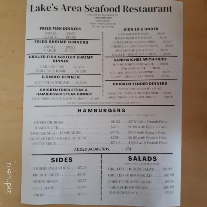 Lake's Area Seafood Restaurant - Brookeland, TX