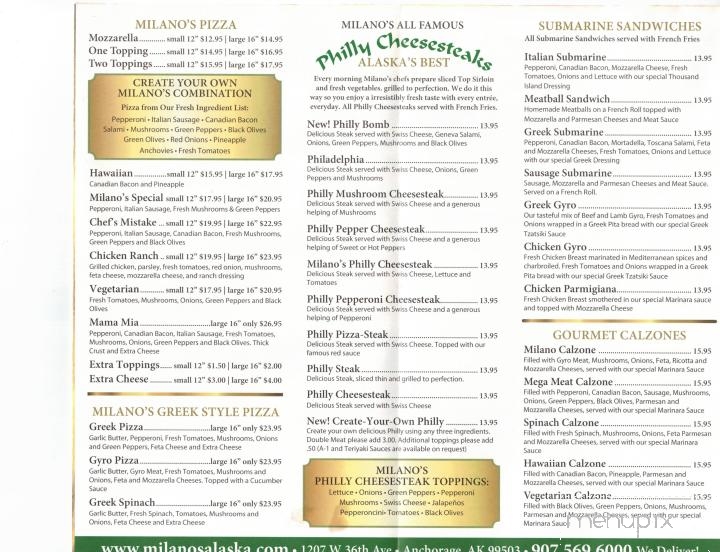 Milano's Pizza - Anchorage, AK menu_pic