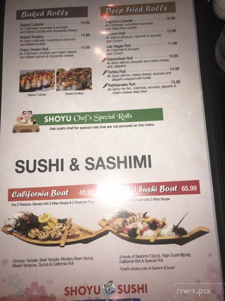 Shoyu Sushi - Bakersfield, CA menu_pic