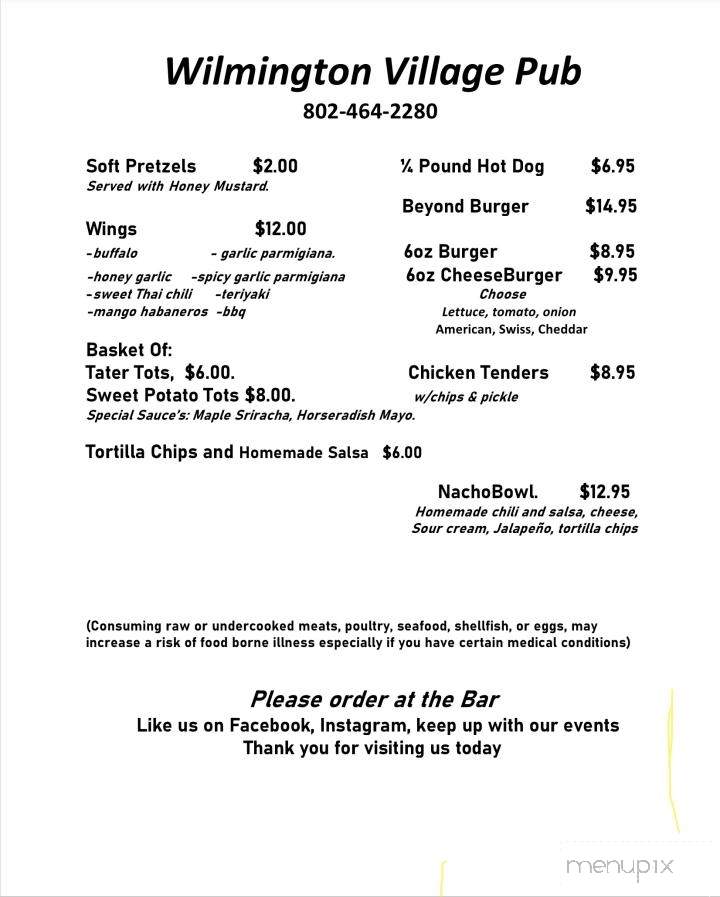 Wilmington Village Pub - Wilmington, VT menu_pic