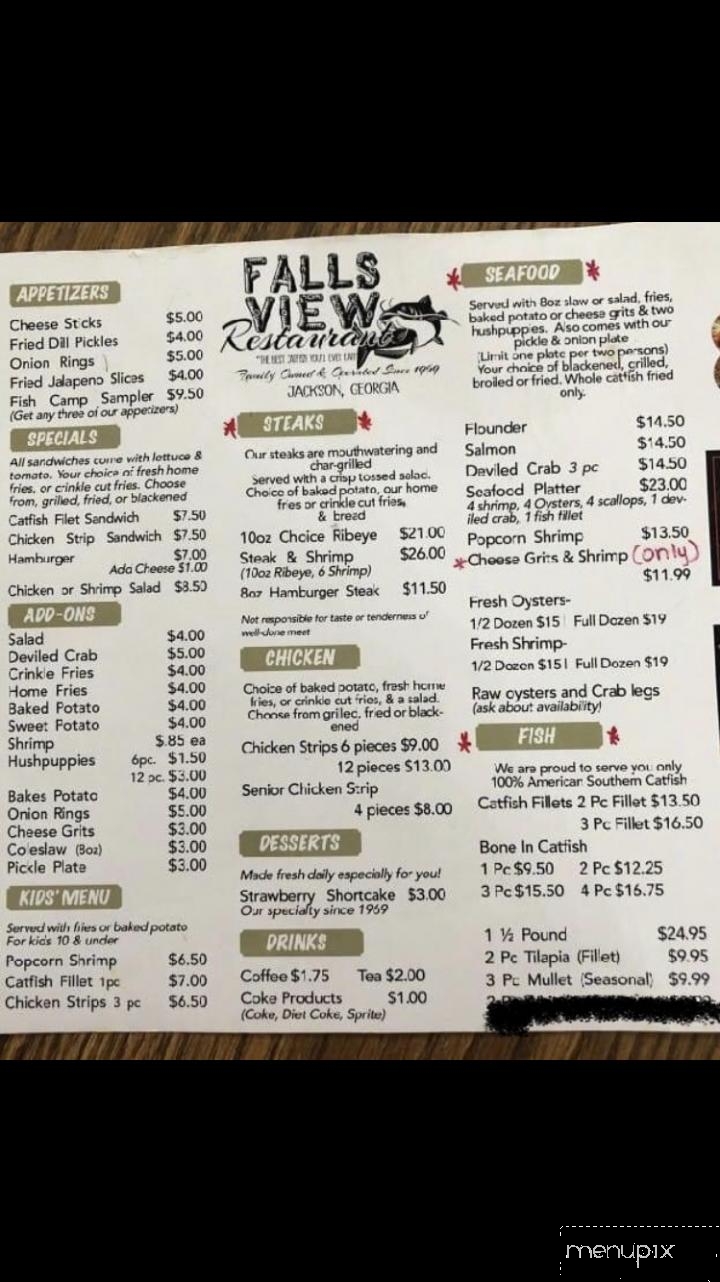 Falls View Restaurant - Jackson, GA menu_pic
