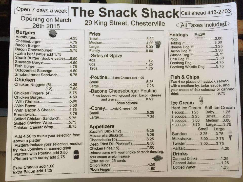 Seasonal Snack Shack - Chesterville, ON menu_pic