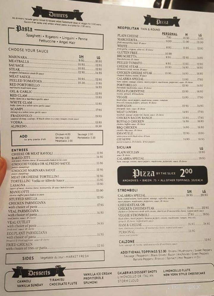 Calabria - Wernersville, PA menu_pic