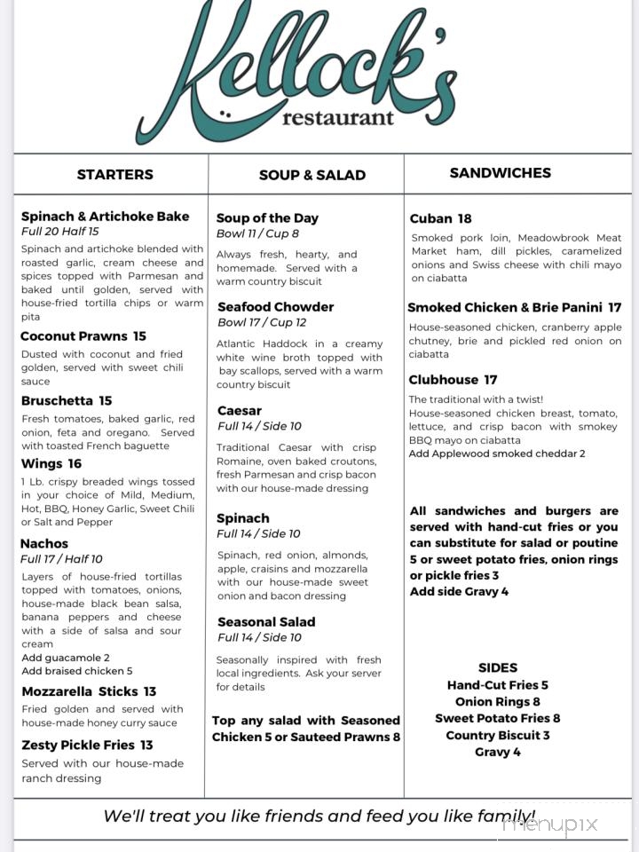 Kellock's - Berwick, NS menu_pic