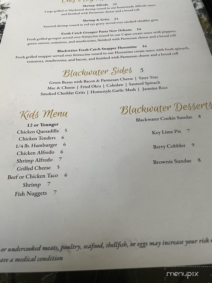 Blackwater Restaurant - Yankeetown, FL menu_pic