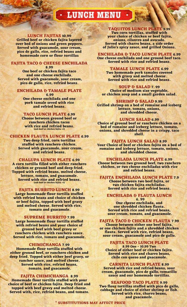 Julio's Mexican Grill - Magnolia, TX menu_pic