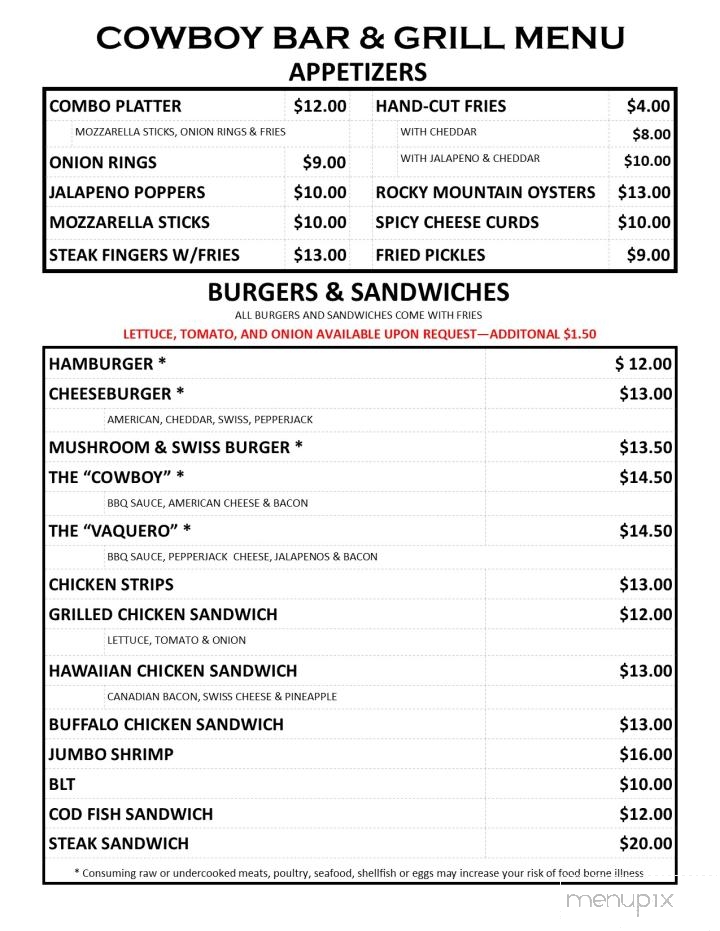 Cowboy Bar & Grill - Buffalo, WY menu_pic