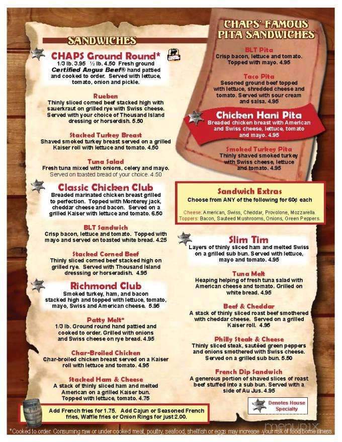 Chaps - Armada, MI menu_pic