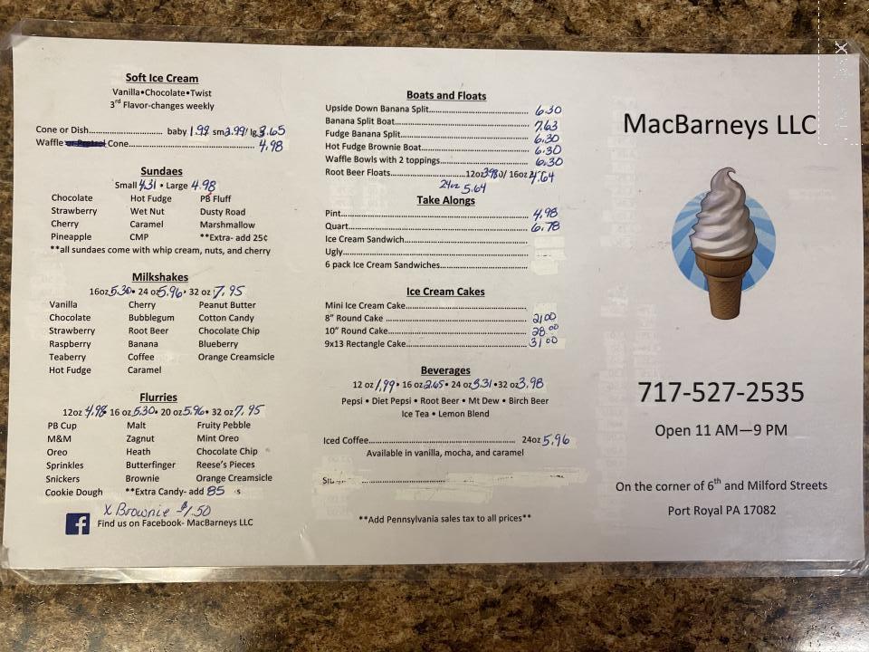 Mac Barney's - Port Royal, PA menu_pic