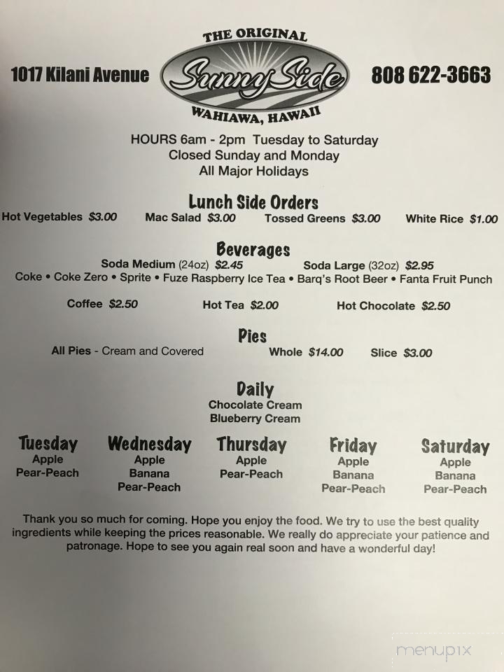 Sunny Side - Wahiawa, HI menu_pic