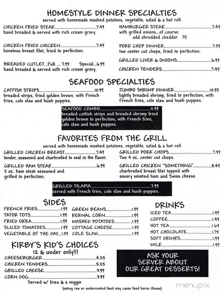 Kirby's Cafe - Okmulgee, OK menu_pic