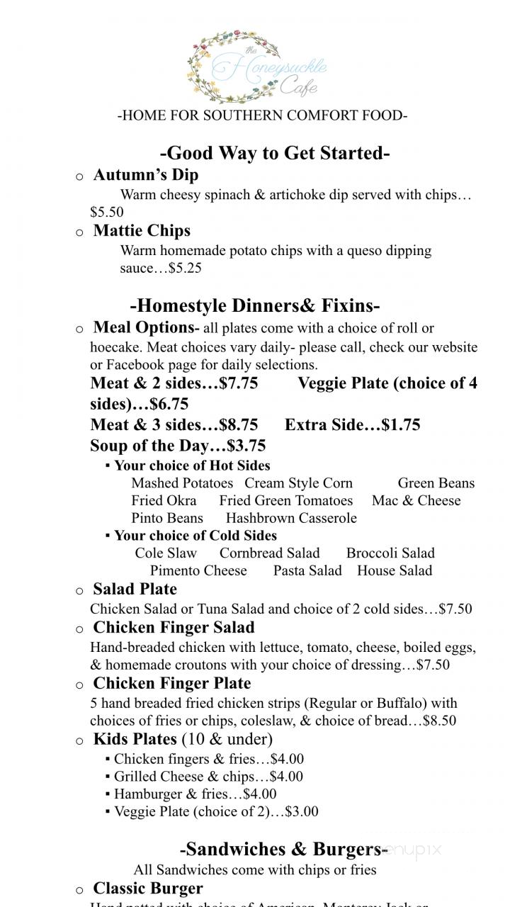 The Honeysuckle Cafe - Rogersville, AL menu_pic