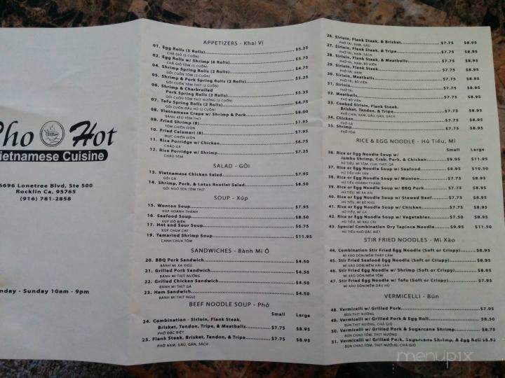 Pho Hot - Rocklin, CA menu_pic
