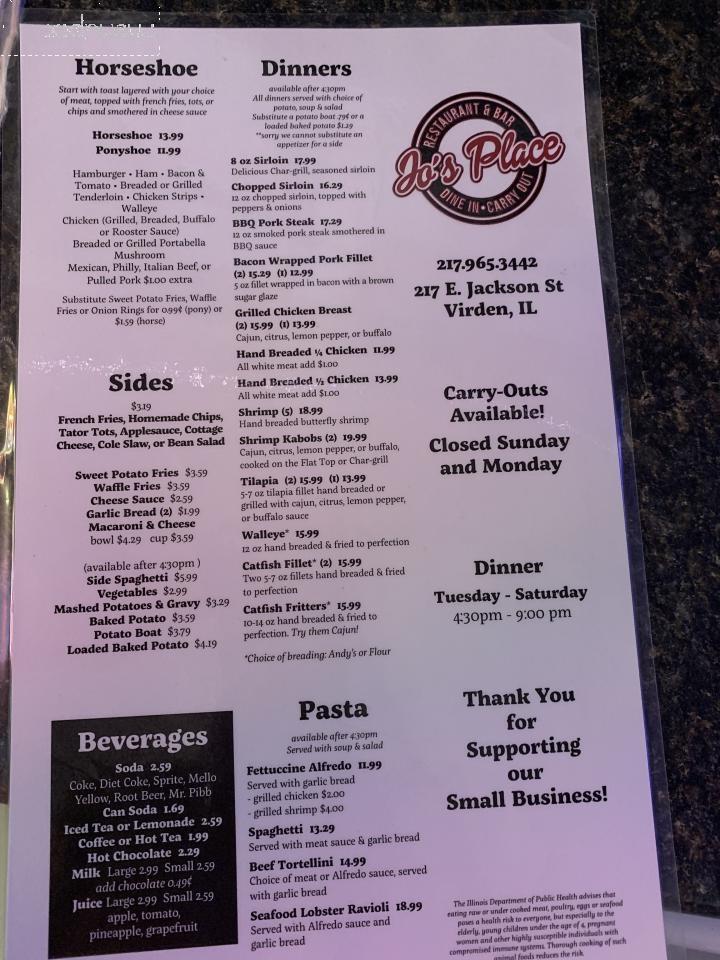 Jo's Place - Virden, IL menu_pic