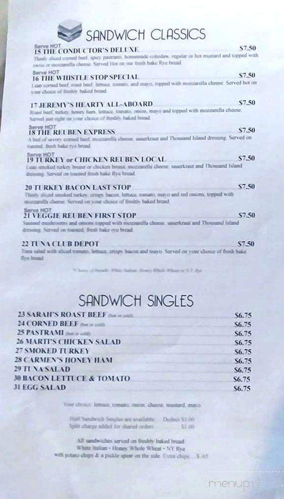 Menu of Whistle Stop Gourmet Coffee Cafe in Plant City