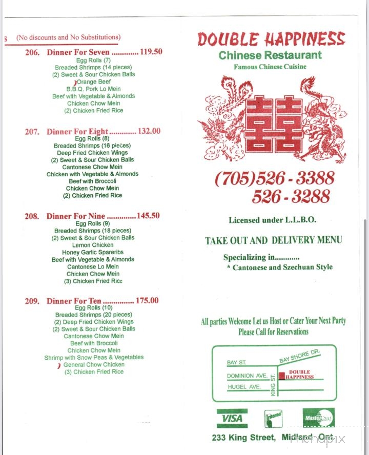 Double Happiness Chinese Restaurant - Midland, ON menu_pic