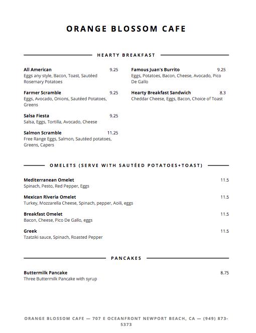 Orange Blossom Cafe - Newport Beach, CA menu_pic