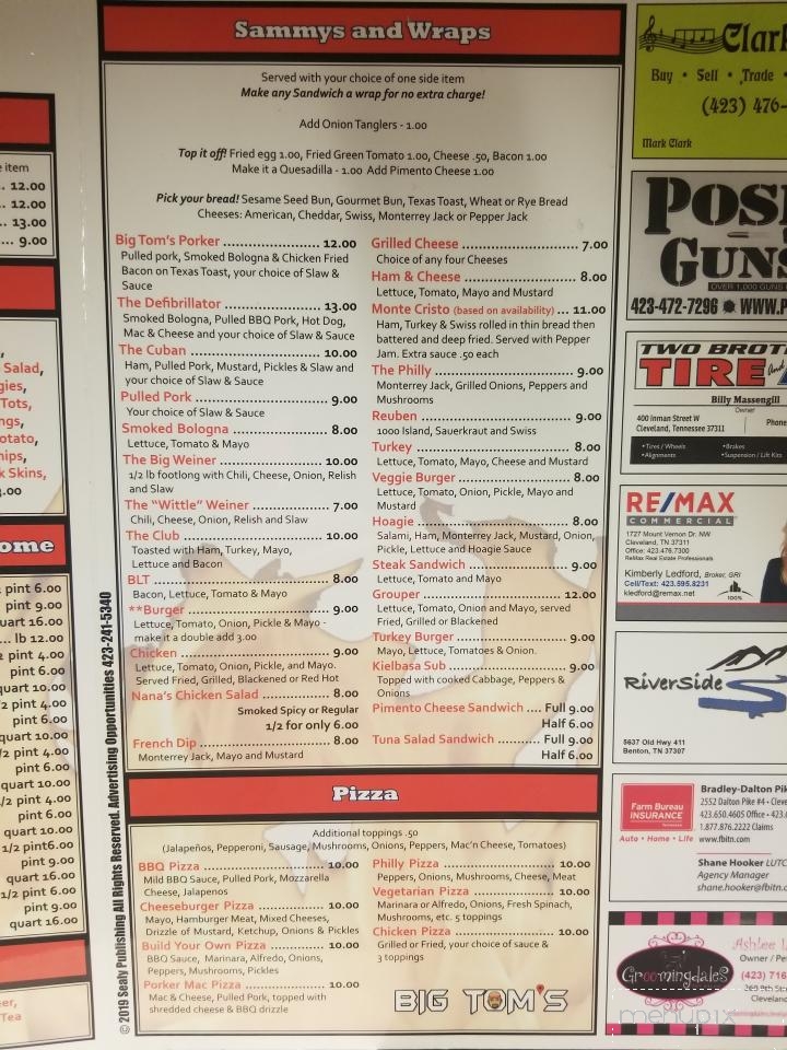 Big Tom's Backyard Grill & Bar - Cleveland, TN menu_pic