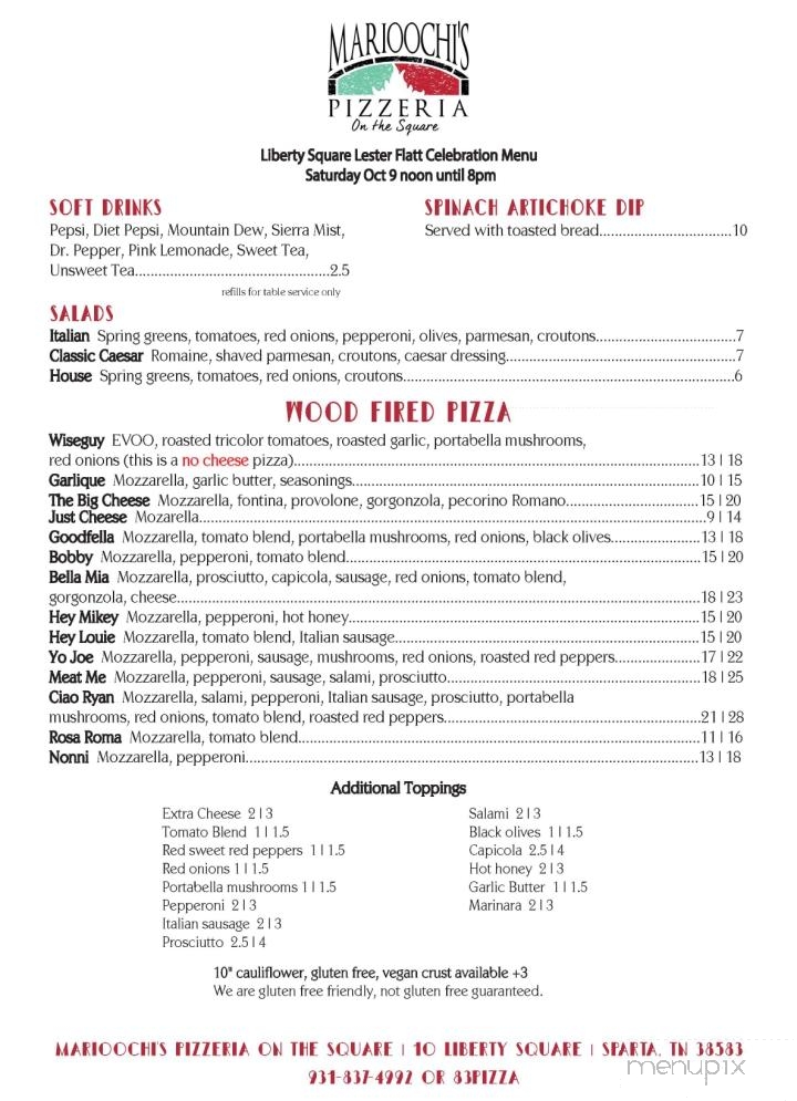 Marioochi's Pizzeria - Sparta, TN menu_pic