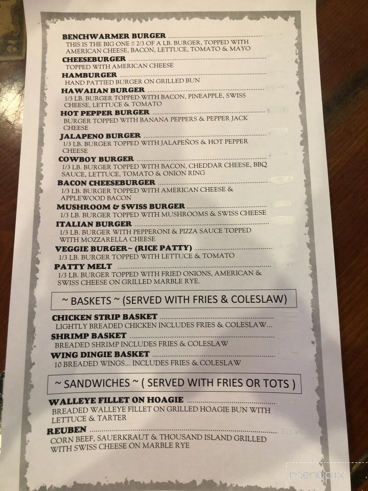 Benchwarmers Sports Grill - Tower, MN menu_pic