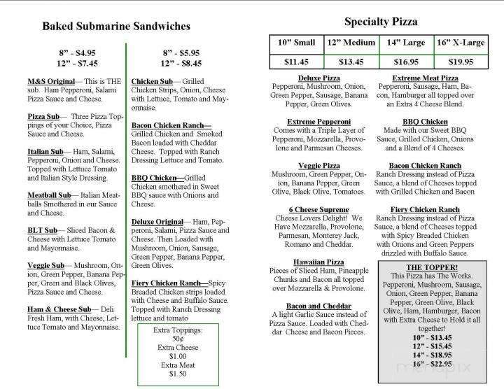 M & S Carry Out & Pizza - Galion, OH menu_pic