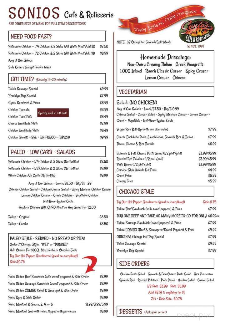 Sonio's Cafe - Las Vegas, NV menu_pic
